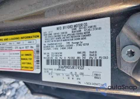 2018 Ford Fusion Se from USA, damaged, VIN 3FA6P0HD5JR174537